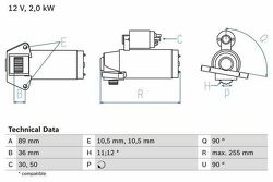 Стартер 12V 2KW