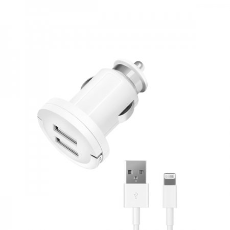 АЗУ 2 USB 2.1А, дата-кабель 8-pin для Apple (MFI), белый, Ultra, Deppa, 11254