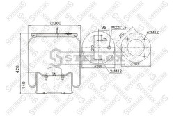 Пневмоподушка со стак2шп.M12смещ.25. 1отв.шт.M22. Поршень стальн.4отв.M12 SAF2918V