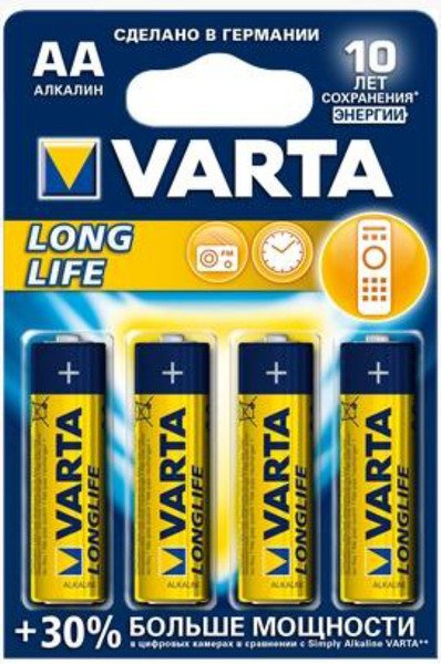 04106113414_батарейка 4шт VARTA LONGLIFE 4 AA LR6!