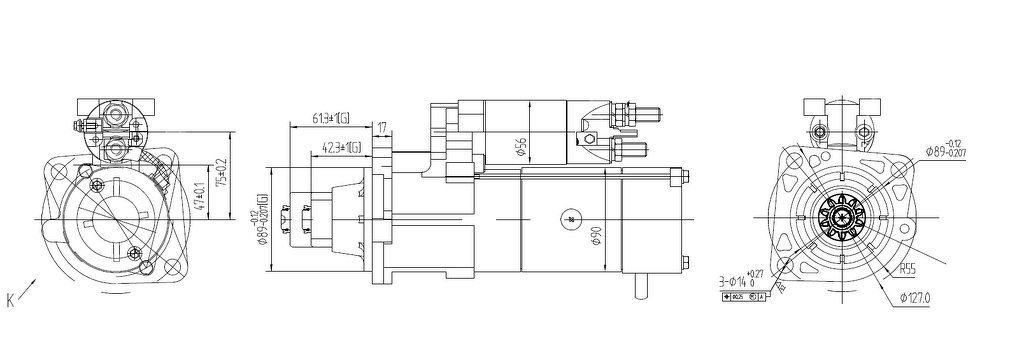 Стартер 24V 5,5kW 12зубьев 45°влево RVI Premium/Manager