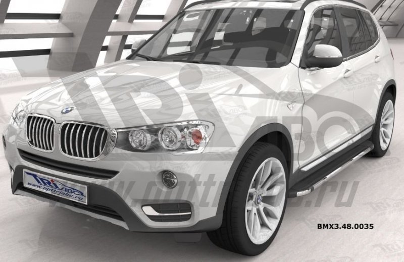 Пороги алюминиевые (Brillant) BMW X3 (F25 2010-) / BMW X4 (2014-) (черн/нерж), BMX3480035