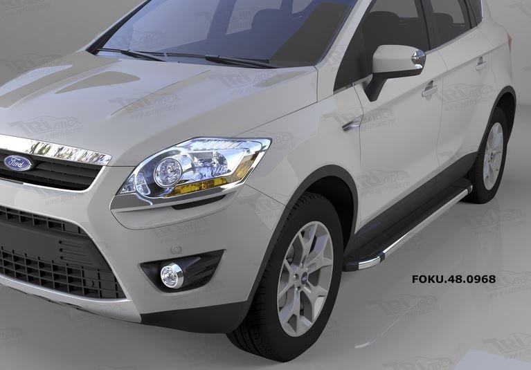 Пороги алюминиевые (Brillant) Ford Kuga (2008-2013) (черн./нерж.), FOKU480968
