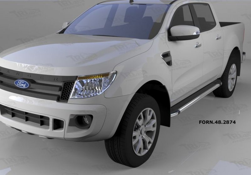 Пороги алюминиевые (Brillant) Ford Ranger (2012-) (черн./нерж.), FORN482874