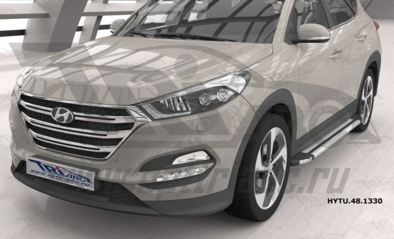 Пороги алюминиевые (Brillant) Hyundai Tucson (2015-) / Kia Sportage (2016-) (серебр), HYTU481330