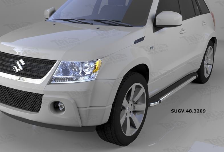 Пороги алюминиевые (Brillant) Suzuki Grand Vitara (2006-2010-) (черн/нерж), SUGV483209