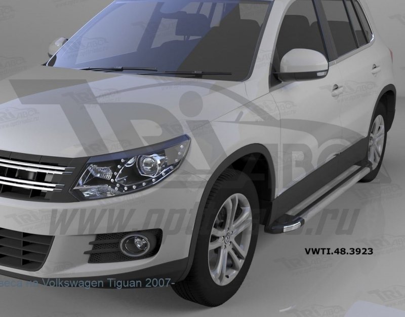 Пороги алюминиевые (Brillant) Volkswagen Tiguan (Тигуан) (2008-) (серебр), VWTI483923