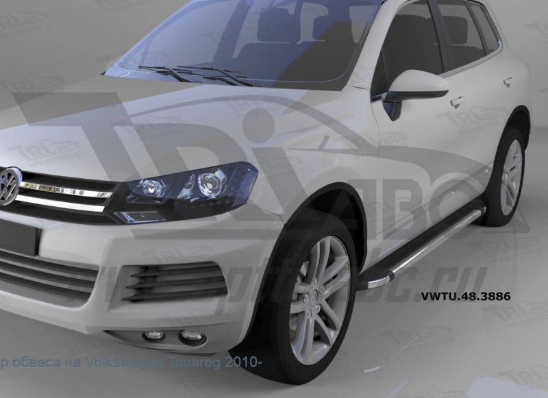 Пороги алюминиевые (Brillant) Volkswagen Touareg (Туарег) (2004-) (черн/нерж), VWTU483886