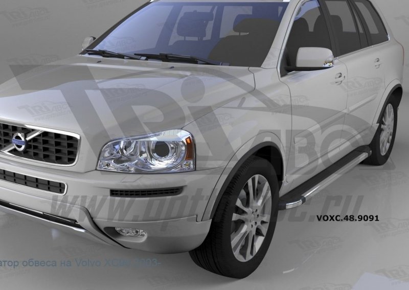 Пороги алюминиевые (Brillant) Volvo (Вольво) XC90 (2006-) (черн/нерж), VOXC489091