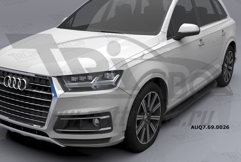 Пороги алюминиевые (Corund Black) Audi (Ауди) Q7 (2015-) без панорамной крыши, AUQ7690026
