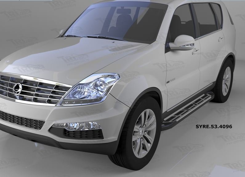 Пороги алюминиевые (Corund Silver) Ssang Yong Rexton (Ссанг Йонг Рекстон) (2012-) (только для 4WD),