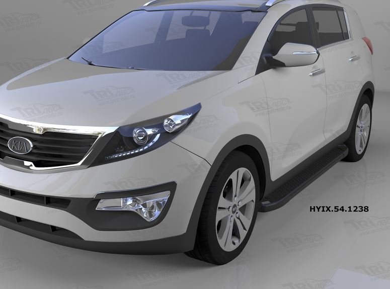 Пороги алюминиевые (Sapphire Black) Hyundai IX-35 (2009-2015)/ Kia Sportage (Киа Спортаж) III (2010-