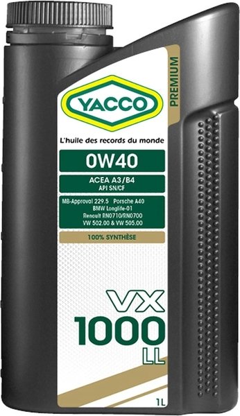 Масло моторное YACCO VX 1000 LL синт. 0W40,SN, CF (1 л)