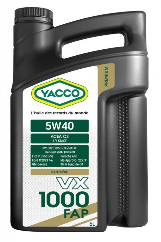 Масло моторное YACCO VX 1000 FAP синт. 5W40,SN (5 л)
