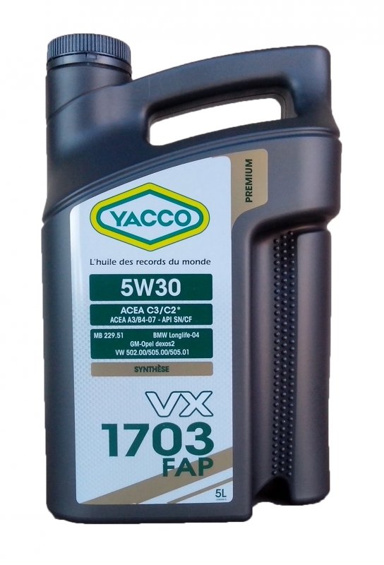 Масло моторное YACCO VX 1703 FAP синт. 5W30 ,SL/CF (5 л)
