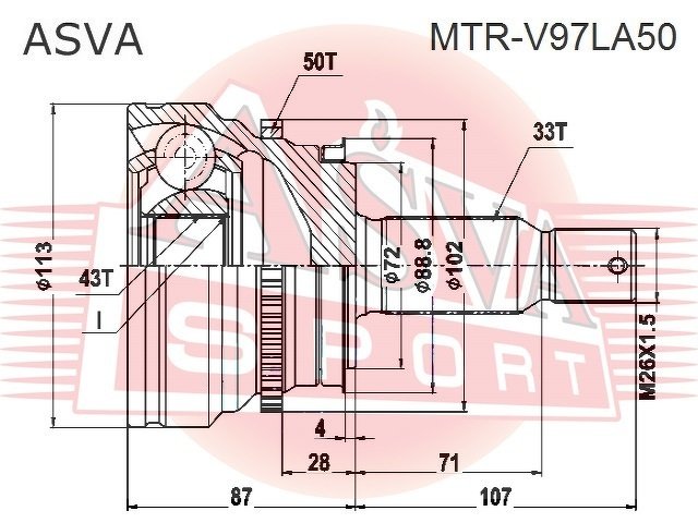 Шрус Наружный Задний 43x72x33, ASVA, MTRV97LA50