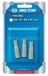 Набор вставок (бит) 1/4", HEX, 4, 5, 6 мм, 3 предмета, KING TONY, 1003MQ