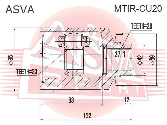 Шрус Внутренний Правый 33x42x28, ASVA, MTIRCU20