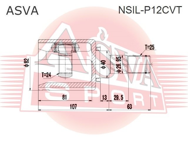 Шрус Внутренний Левый 24x40x25, ASVA, NSILP12CVT