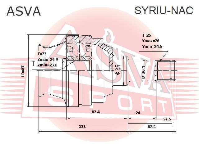 Шрус Внутренний Задний 22x35x25, ASVA, SYRIUNAC