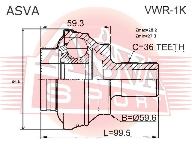 Шрус Наружный Задний 33x59.5x36, ASVA, VWR1K