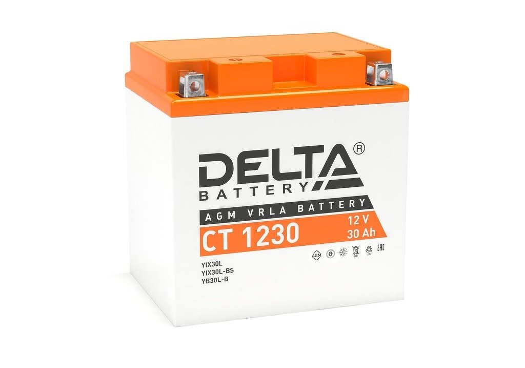 Аккумулятор (мото) 12v delta ct 1230 30ah 330 клеммы под винт 166x126x175
