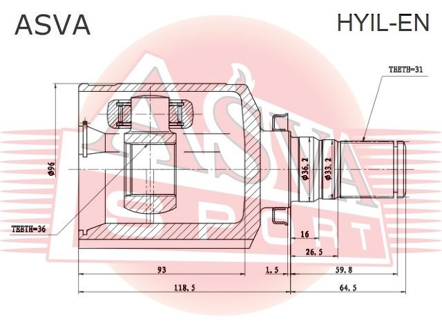 Шрус Внутренний Левый 36x36.2x31, ASVA, HYILE