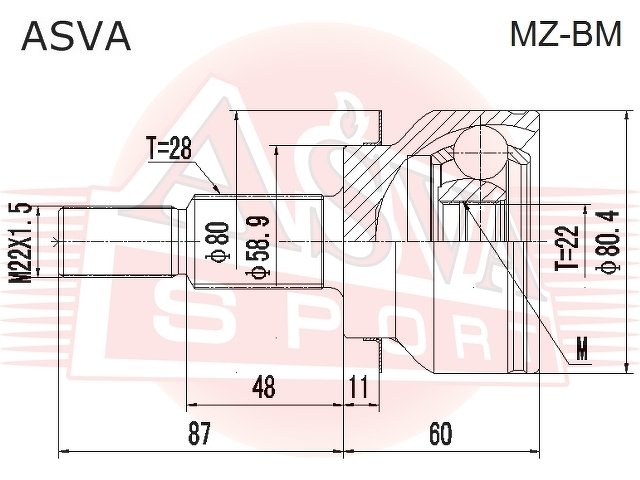 Шрус Наружный 22x58.9x28, ASVA, MZBM