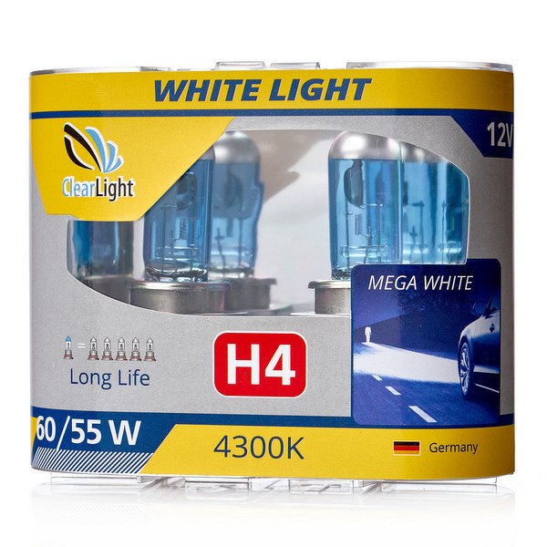 MLH4WL_лампа! галогеновая 12V H4 60/55W P43t 4300K (бокс 2шт) White Light