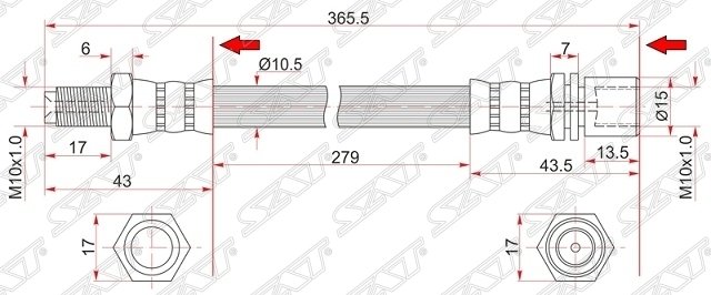 Шланг тормозной перед (Таиланд) TOYOTA DYNA 200/TOYOACE G25 77-02/RR LITE/TOWN/MASTERACE 88-99 RH=LH