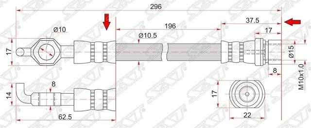 Шланг тормозной задний (Таиланд) TOYOTA COROLLA/SPRINTER/LVN/CRE/TRN/MRN/CARIB 2WD 91-02 LH=RH