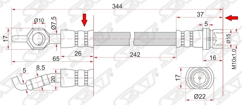 Шланг тормозной передний (Таиланд) TOYOTA BREVIS/CHASER/CRESTA/CROWN/MAJESTA/MARK2/PROGRES/VEROSSA 4