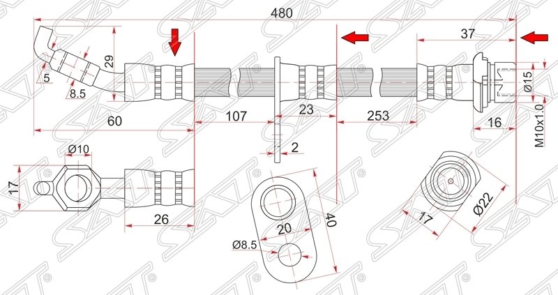 Шланг тормозной перед (Таиланд) TOYOTA COROLLA/SPRINTER/LVN/CRE/TRN/MRN/CARIB/SPACIO 92-01 LH=RH