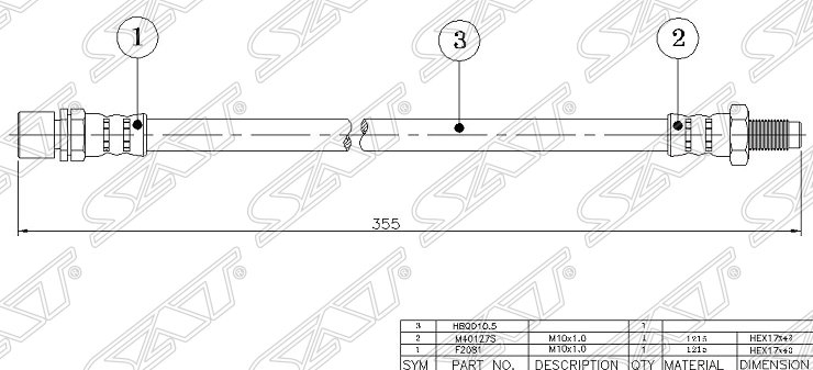 Шланг тормозной задний (Таиланд) TOYOTA CROWN 79-99/DYNA 150/TOYOACE G15 95-01/HIACE 89-05/LITEACE 8