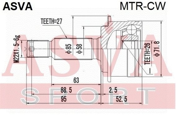 Шрус Наружный Задний 26x58x27, ASVA, MTRCW