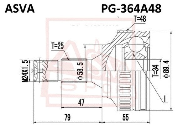 Шрус Наружный 34x58.5x25, ASVA, PG364A48