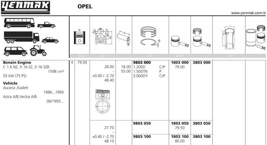 Поршень двс с кольцами opel 1.6 c16nz =79 1.2x1.5x3 std 86>