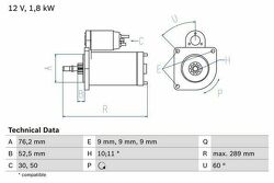 Стартер 12V 1,8Kw