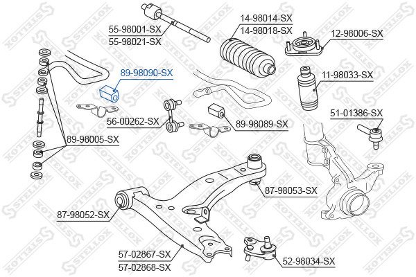 Втулка стабилизатора переднего центральная Toyota Corolla AE111/CE110 97-01