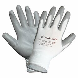 Перчатки полиэфирные с цельным ПУ покрытием ладони с подвесом (XL), бел./сер. (AWG-N-02)