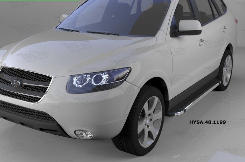 Пороги алюминиевые (Brillant) Hyundai Santa Fe (Хёндай Санта Фе) (2006-2010-2012) кроме Тагаз (черн/