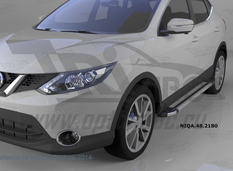 Пороги алюминиевые (Brillant) Nissan Qashqai (Ниссан Кашкай) +2 (2009-2014) (серебр), NIQ2482083