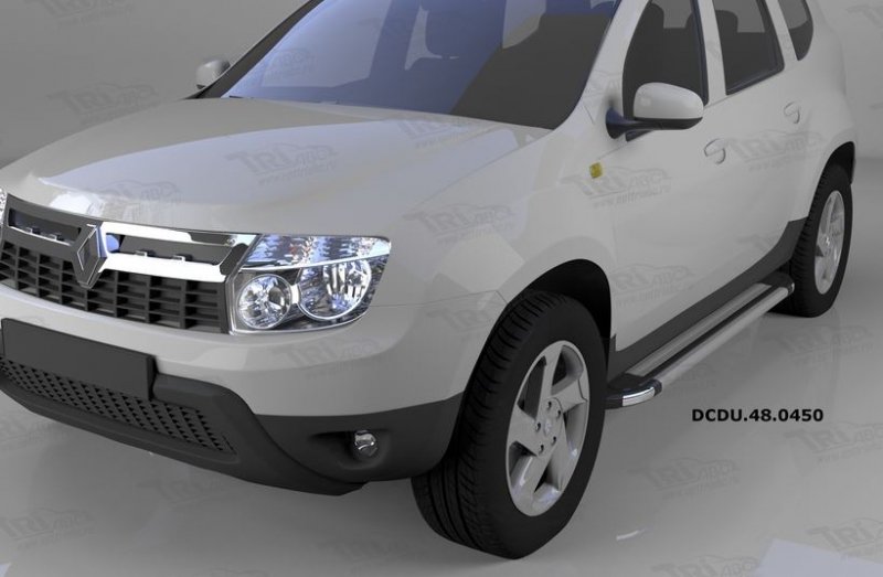 Пороги алюминиевые (Brillant) Renault Duster (Рено Дастер) (2012-) / Nissan Terrano (2014-) (серебр)