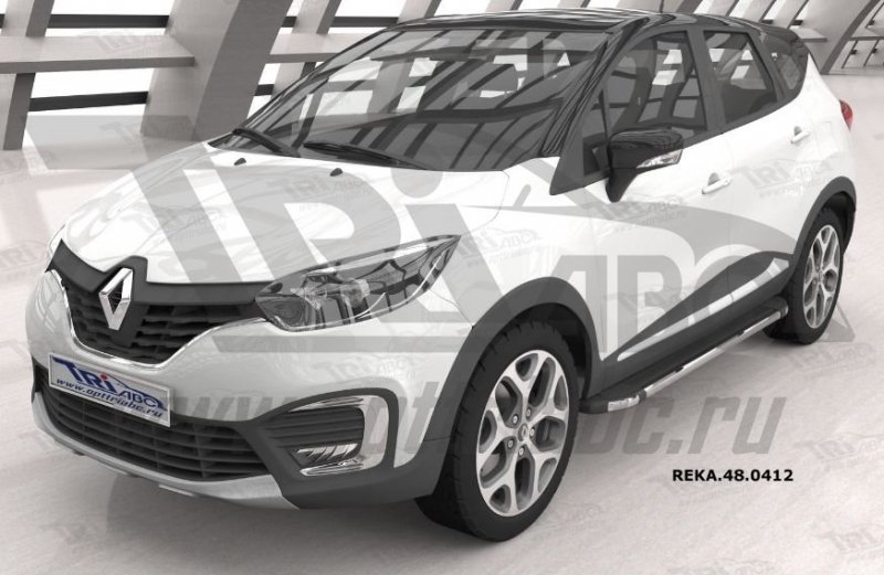 Пороги алюминиевые (Brillant) Renault Kaptur (2016-) (черн/нерж), REKA480412