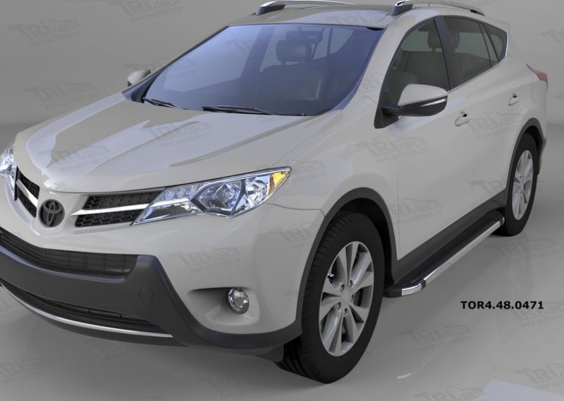 Пороги алюминиевые (Brillant) Toyota RAV4 (Тойота РАВ4) (2013-/ 2015-) (черн/нерж) силовой крепеж, T