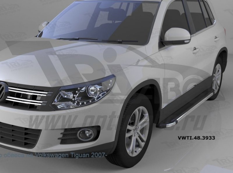 Пороги алюминиевые (Brillant) Volkswagen Tiguan (Тигуан) (2008-) (черн/нерж), VWTI483933
