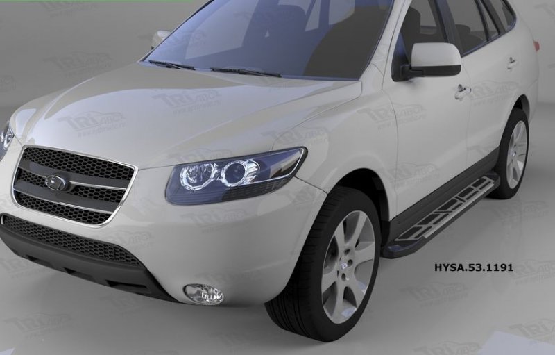 Пороги алюминиевые (Corund Silver) Hyundai Santa Fe (Хёндай Санта Фе) (2006-2010-2012) кроме Тагаз,