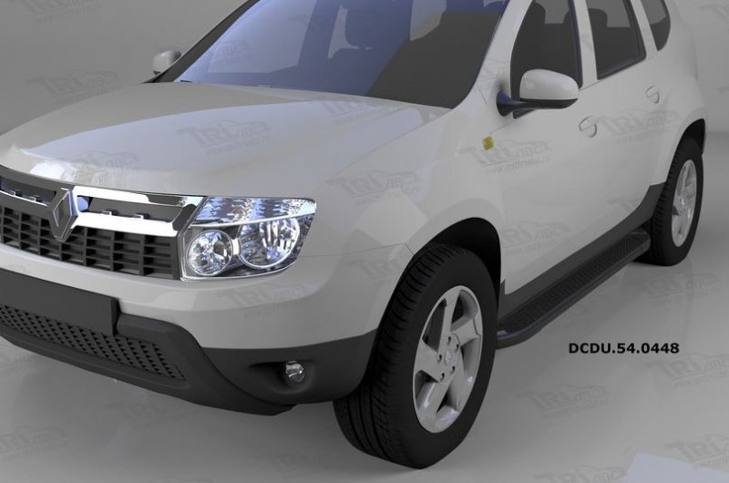 Пороги алюминиевые (Sapphire Black) Renault Duster (Рено Дастер) (2012-) / Nissan Terrano (2014-), D