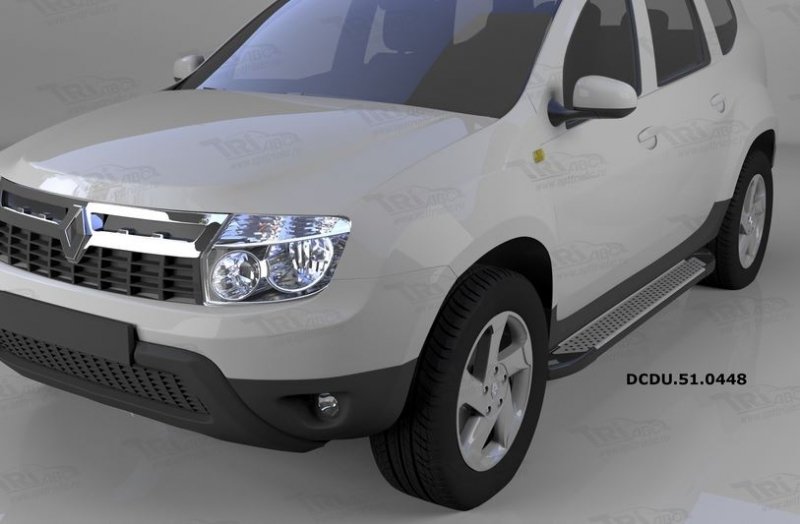 Пороги алюминиевые (Sapphire Silver) Renault Duster (Рено Дастер) (2012-) / Nissan Terrano (2014-),