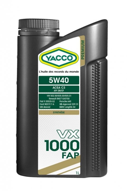 Масло моторное YACCO VX 1000 FAP синт. 5W40,SN (1 л)
